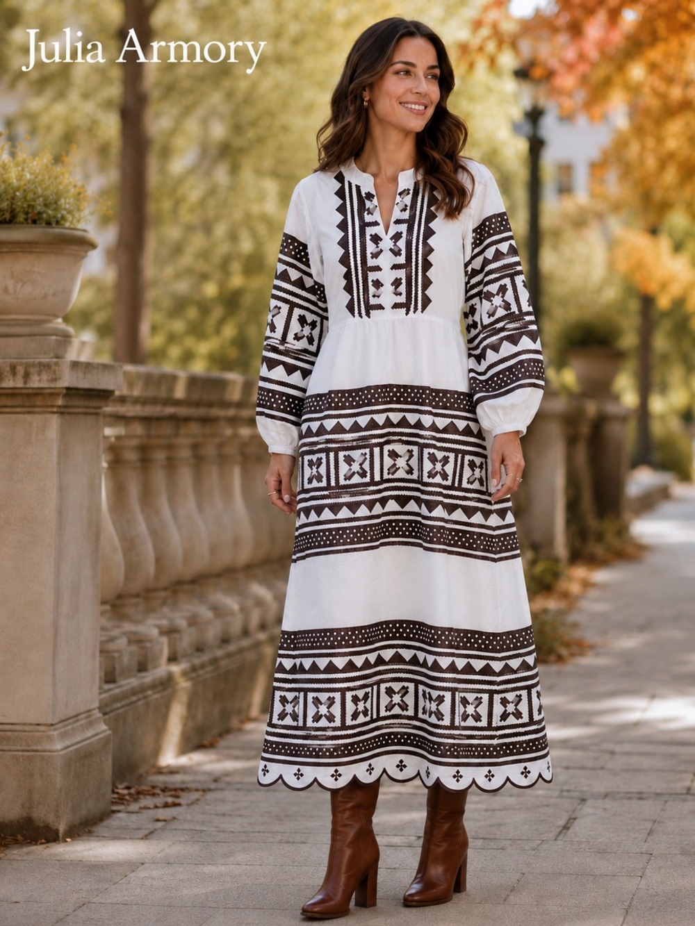 NWT Julia Amory Embroidered Cotton Maxi Dress Brown White Boho Resort XL